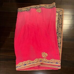 Vibrant Red and Gold Embroidered Fabric